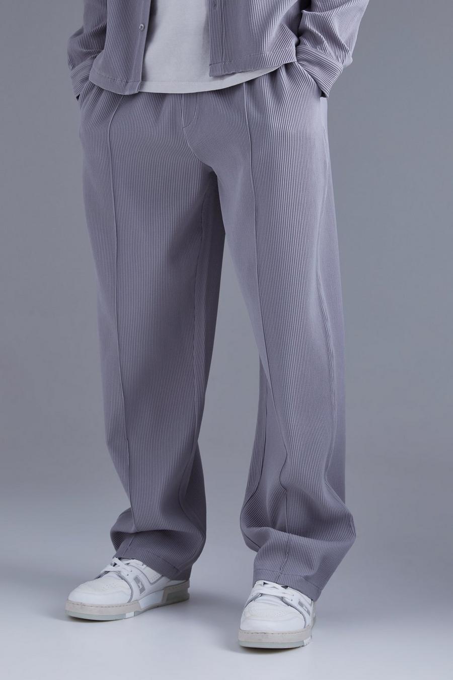 Charcoal Elastic Waist Relaxed Fit Pleated Trouser