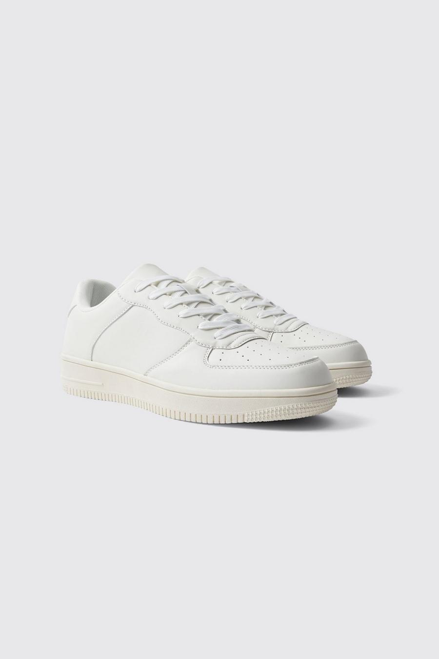 White Faux Leather Panel Trainer