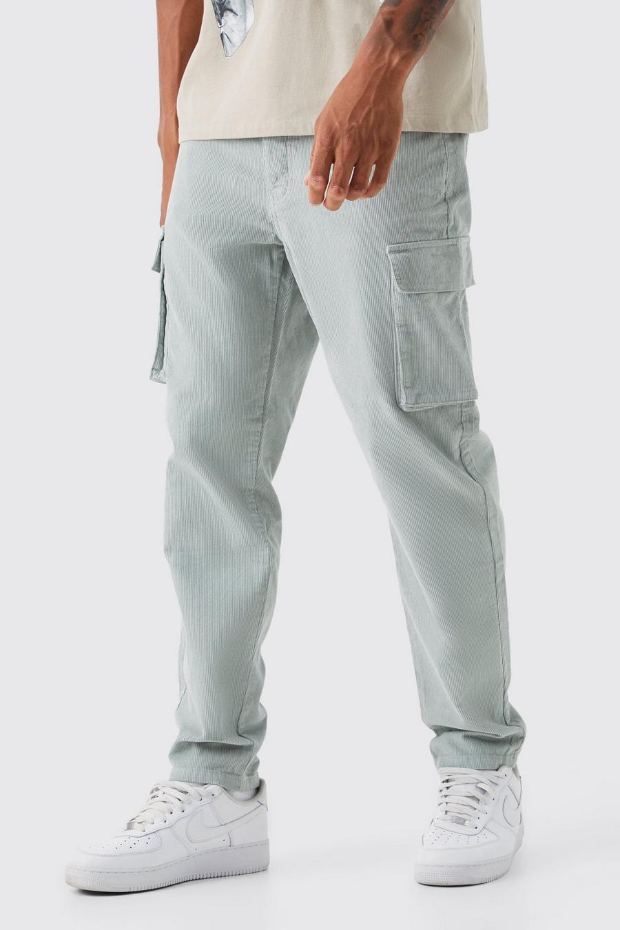 Sage Tall Fixed Waist Relaxed Tapered Cargo Cord Trouser