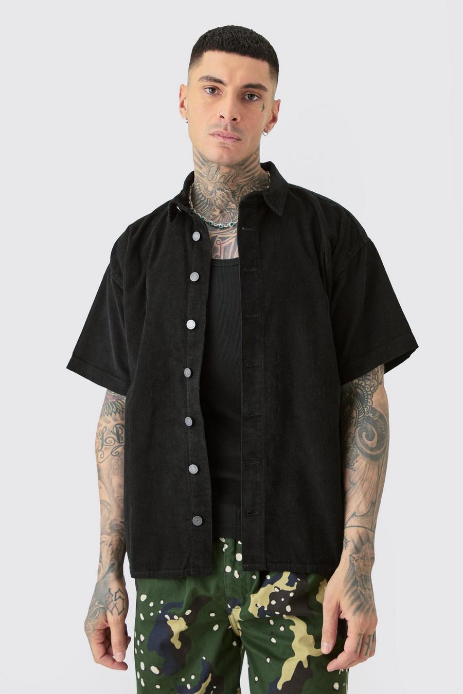 Black Tall Boxy Fit Cord Shirt image number 1