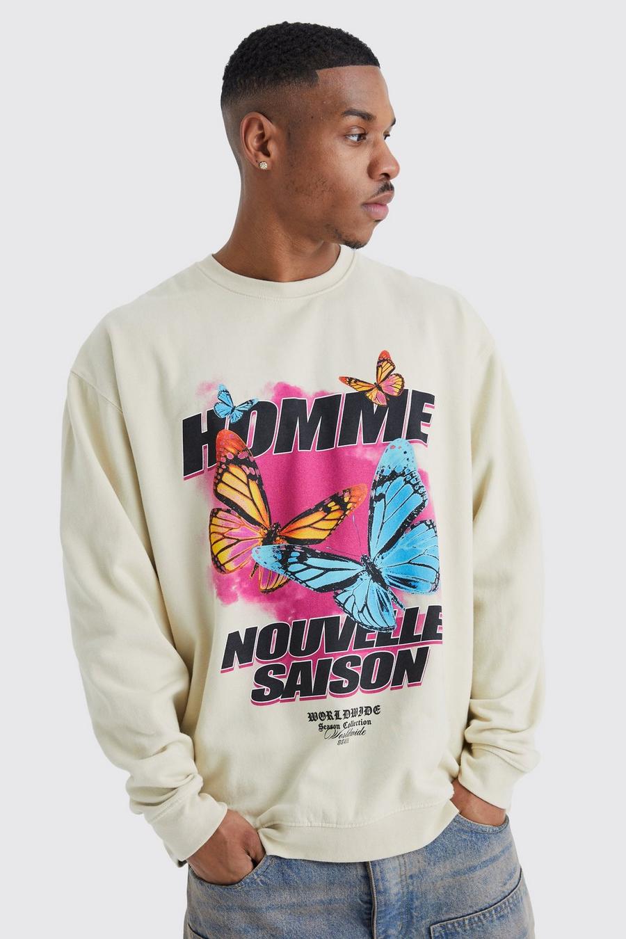 Sand Oversized Butterfly Graphic Sweatshirt