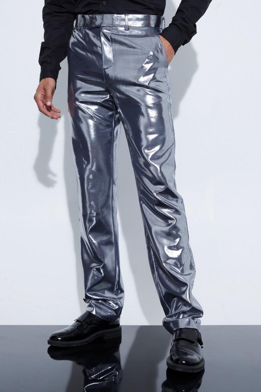 Silver Straight Leg Metallic Suit Trouser