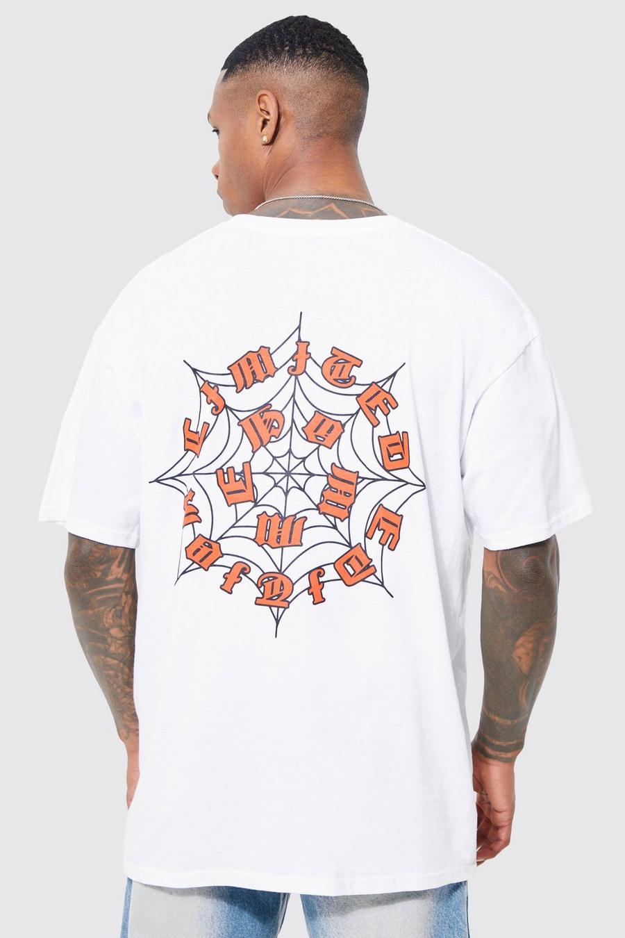 T-shirt oversize pesante con grafica di ragno gotico, White