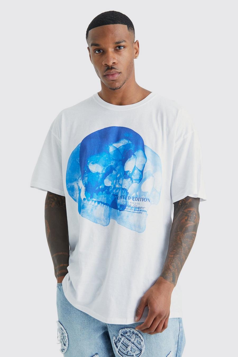 Oversize T-Shirt mit Limited Edition Totenkopf Print, White