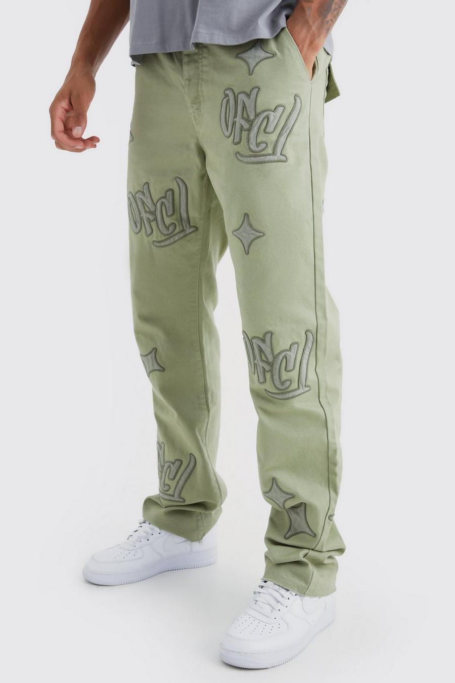 Olive Tall Fixed Waist Relaxed Gusset Applique Trouser