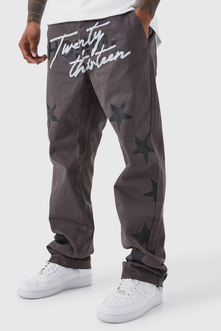 Charcoal Fixed Waist Relaxed Gusset Print Trouser