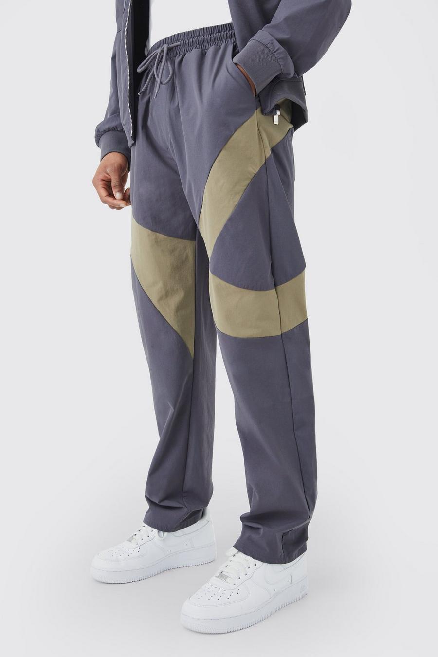 Pantaloni dritti in Stretch tecnico con vita elasticizzata e pannelli, Multi image number 1