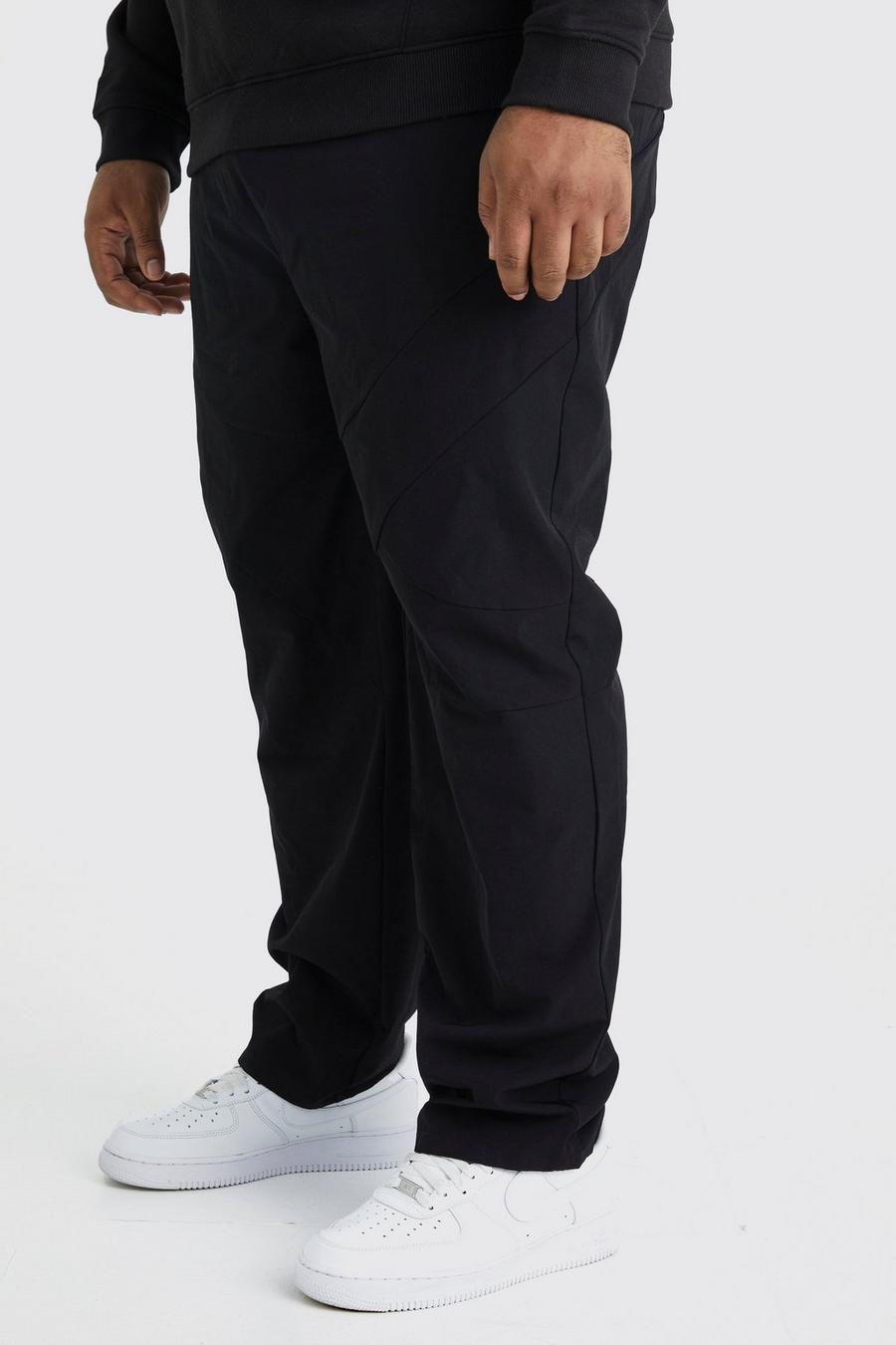 Pantaloni dritti Plus Size in Stretch tecnico elasticizzato con pannelli, Black