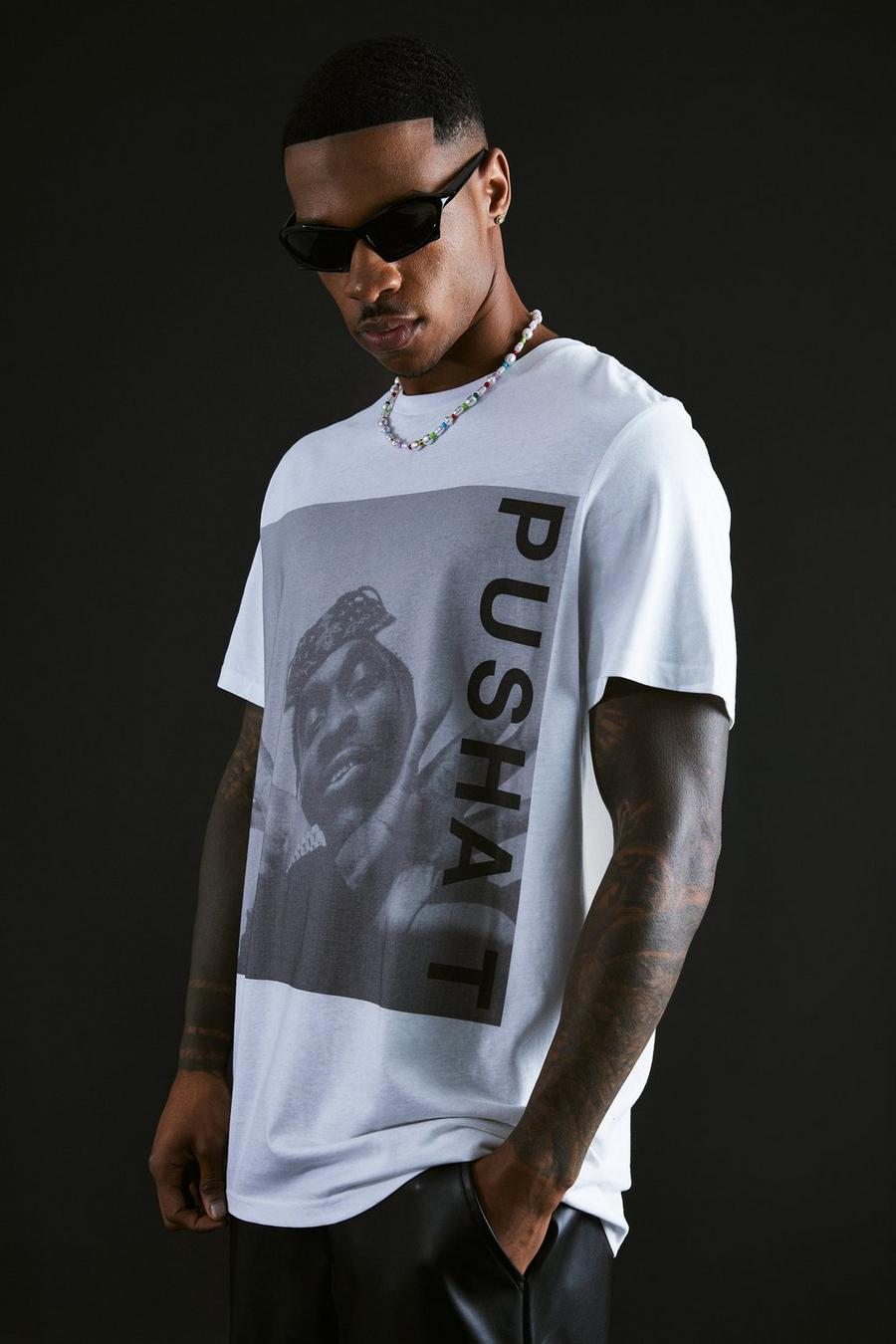 Oversize T-Shirt mit lizenziertem Pusha T Print, White