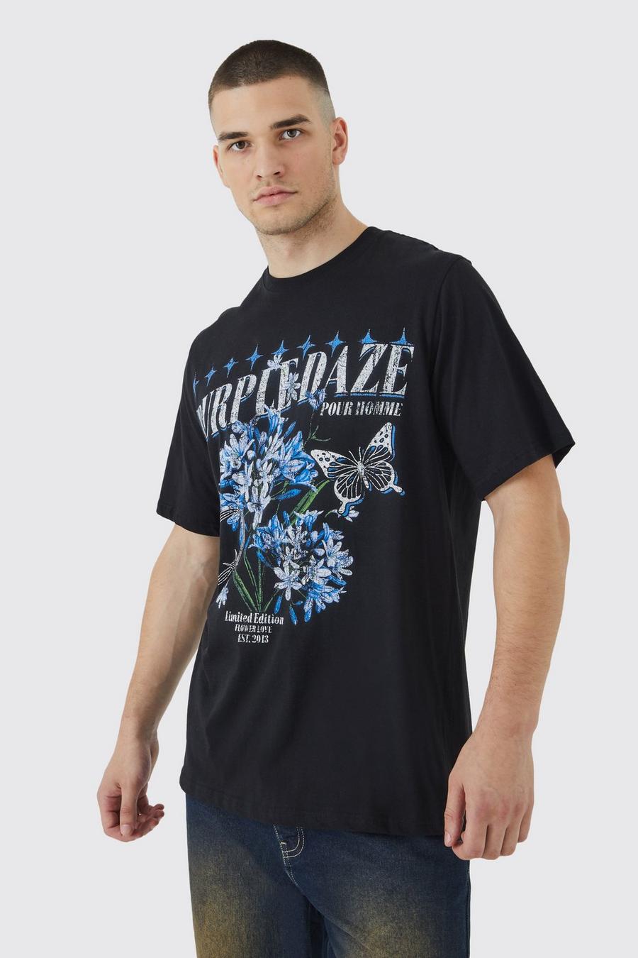 Black Tall Oversized Paars Daze T-Shirt Met Brede Nek image number 1