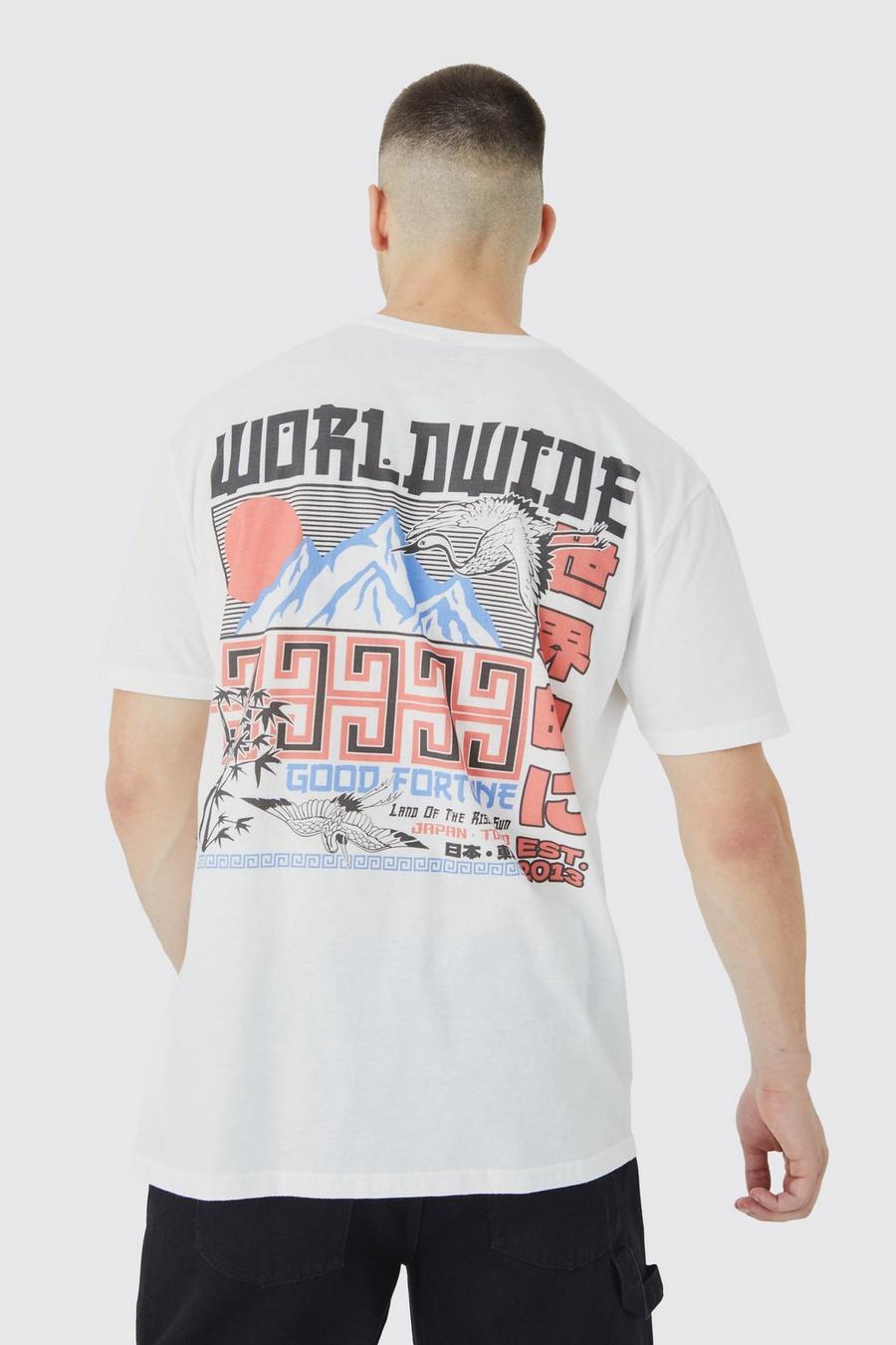 Tall - T-shirt oversize à slogan Good Fortune, White