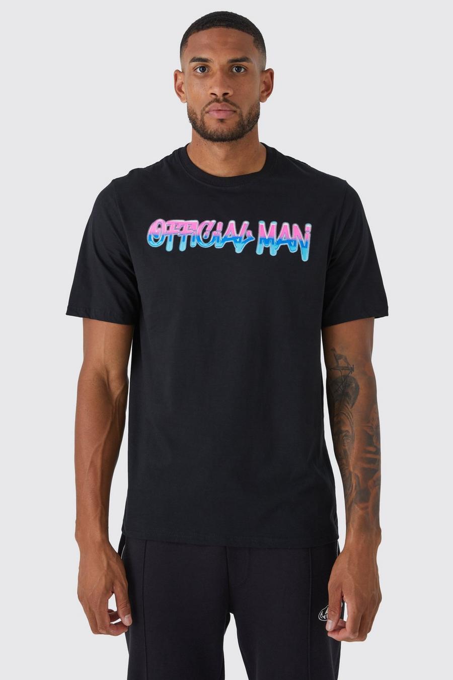 Tall Oversize T-Shirt mit Farbverlauf und Official Man Print, Black