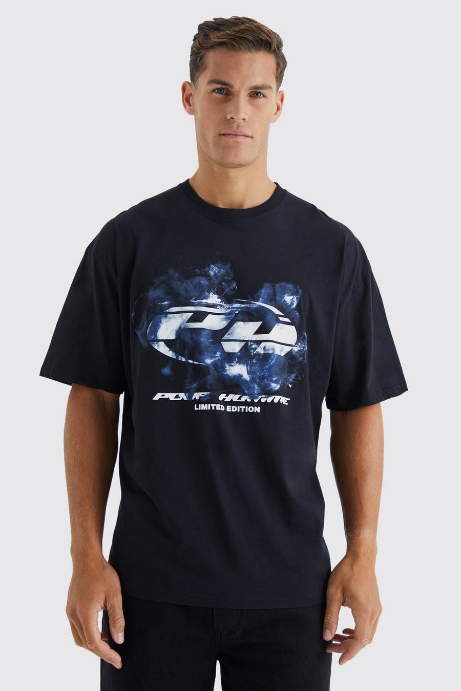Camiseta Tall oversize con estampado gráfico Pour Homme de humo, Black image number 1