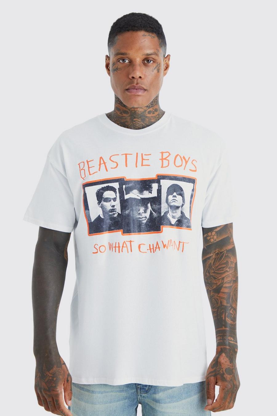 Oversize T-Shirt mit lizenziertem Beastie Boys Print, White