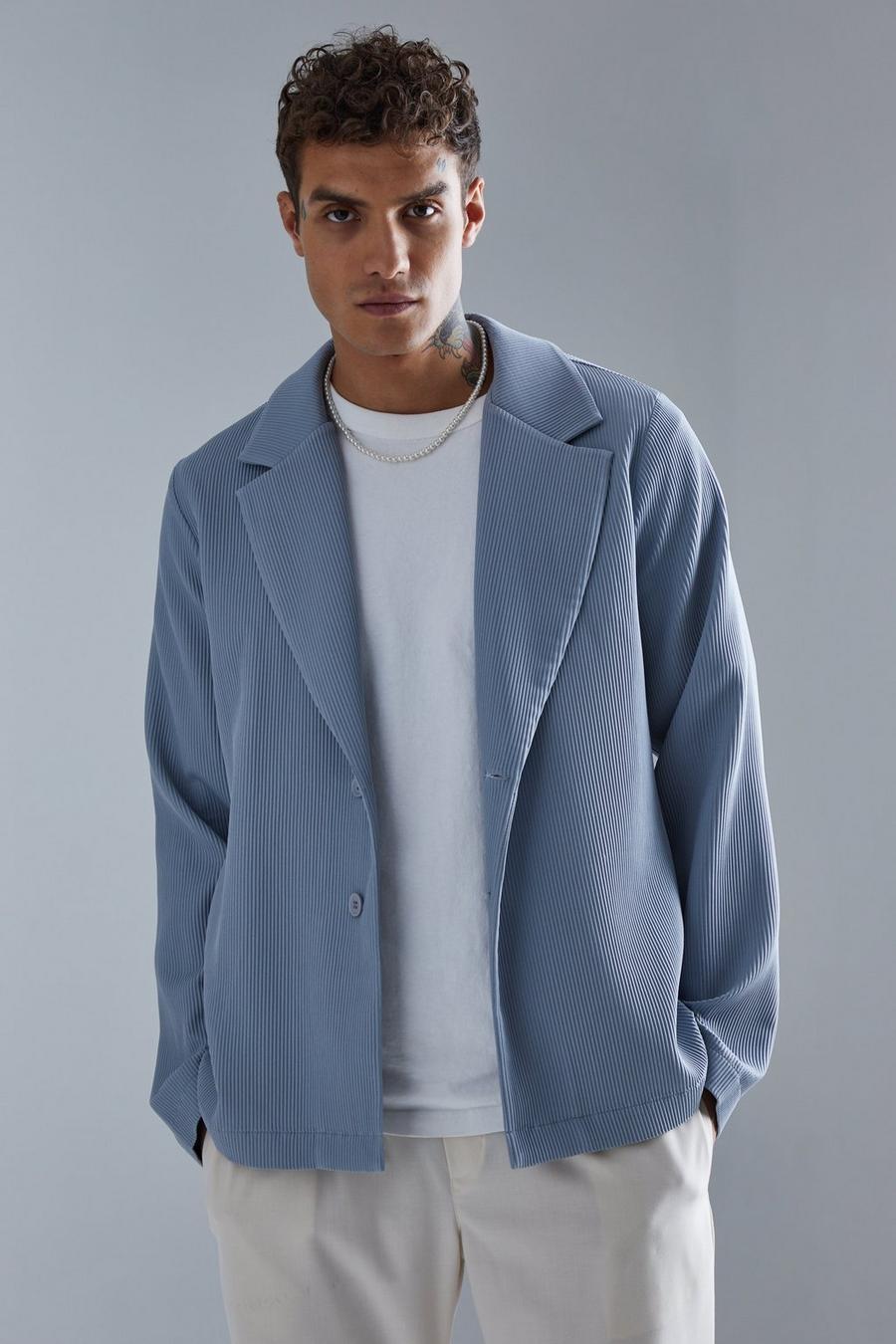 Grey Pleated Slim Fit Smart Jacket