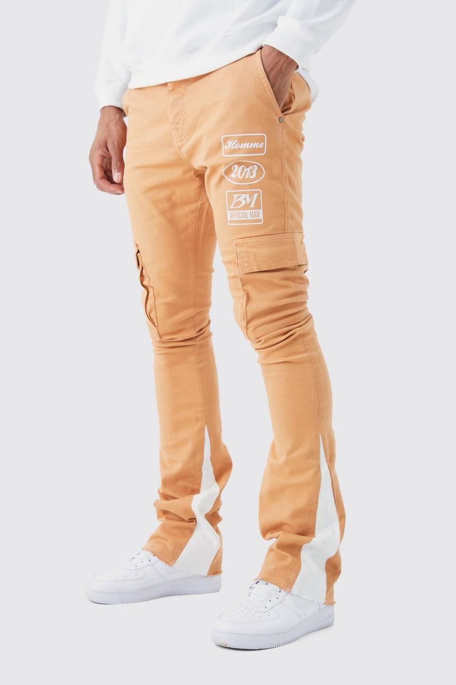 Pantaloni Cargo da moto Tall a zampa Skinny Fit con vita fissa e pieghe sul fondo, Orange
