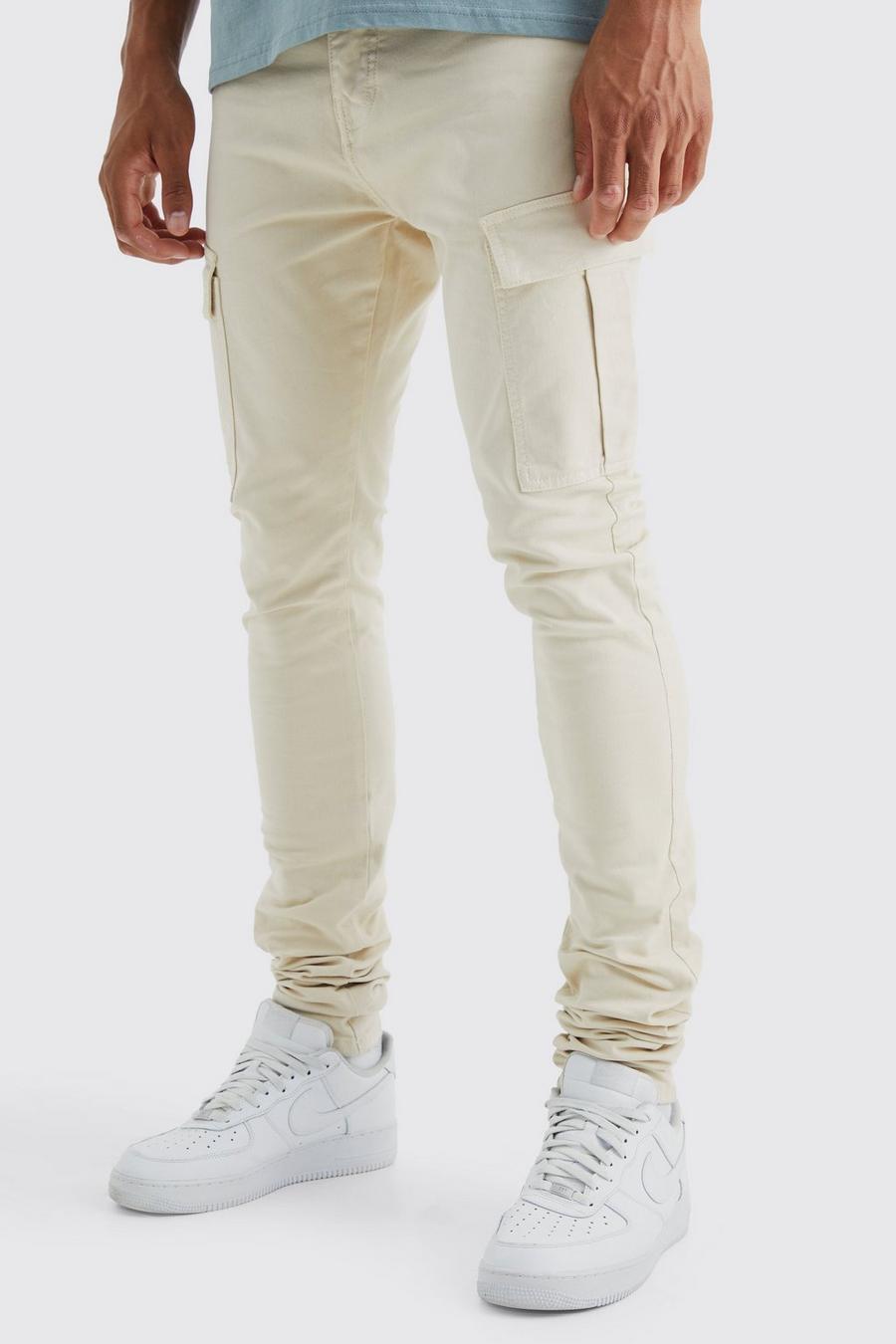 Stone Tall Stacked Skinny Fit Cargo Broek Met Tailleband