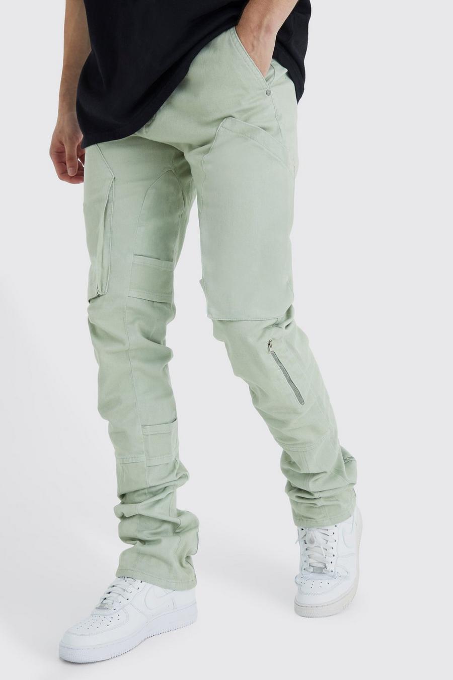 Sage Tall Fixed Waist Skinny Stacked Gusset Strap Cargo Trouser