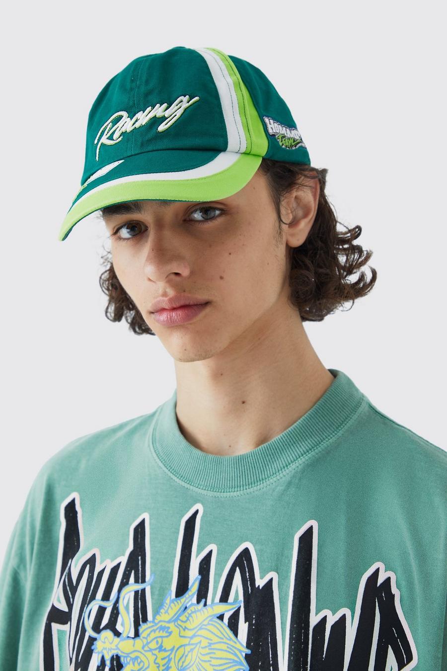 Cappello da baseball slavato con stemma di moto, Green