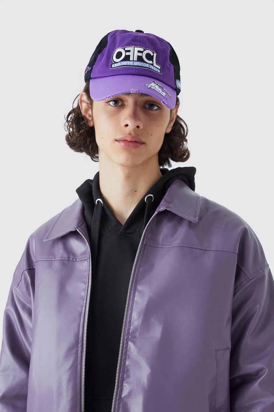 Gorra de camionero rota con emblema de motociclismo, Purple