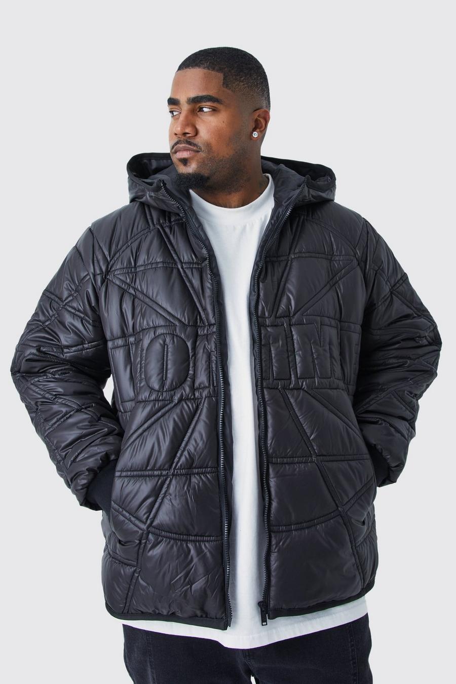 Black Plus Homme Quilted Puffer With Hood