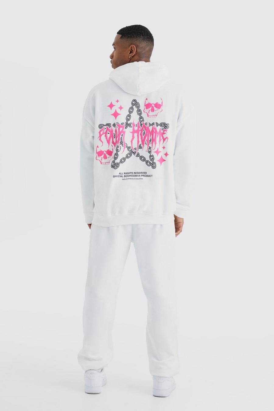 White Pour Homme Graphic Hooded Tracksuit image number 1