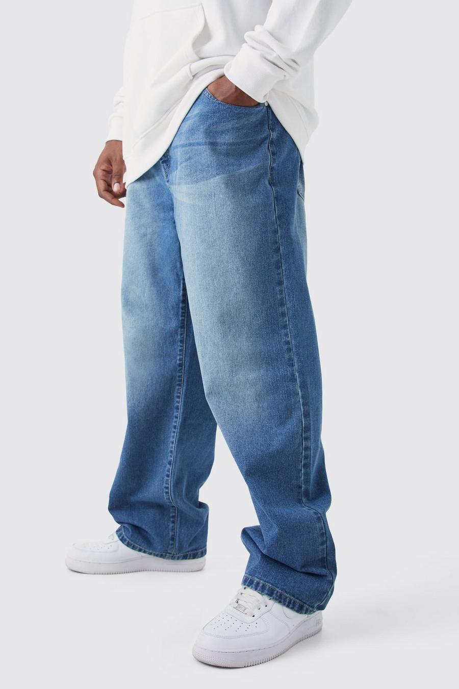 Jeans Plus Size rilassati in denim rigido, Mid blue
