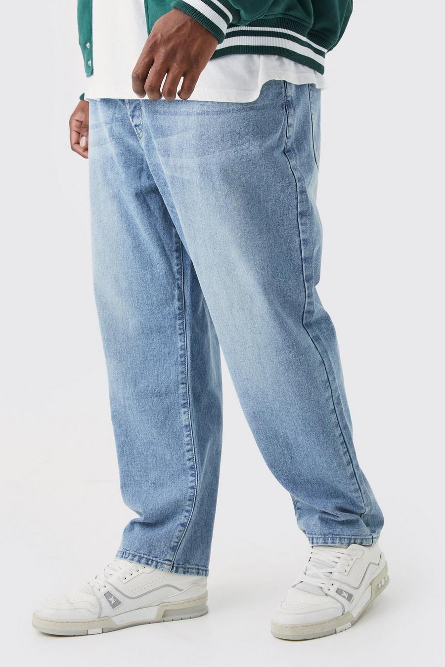 Light blue Plus Tapered jeans i rigid denim