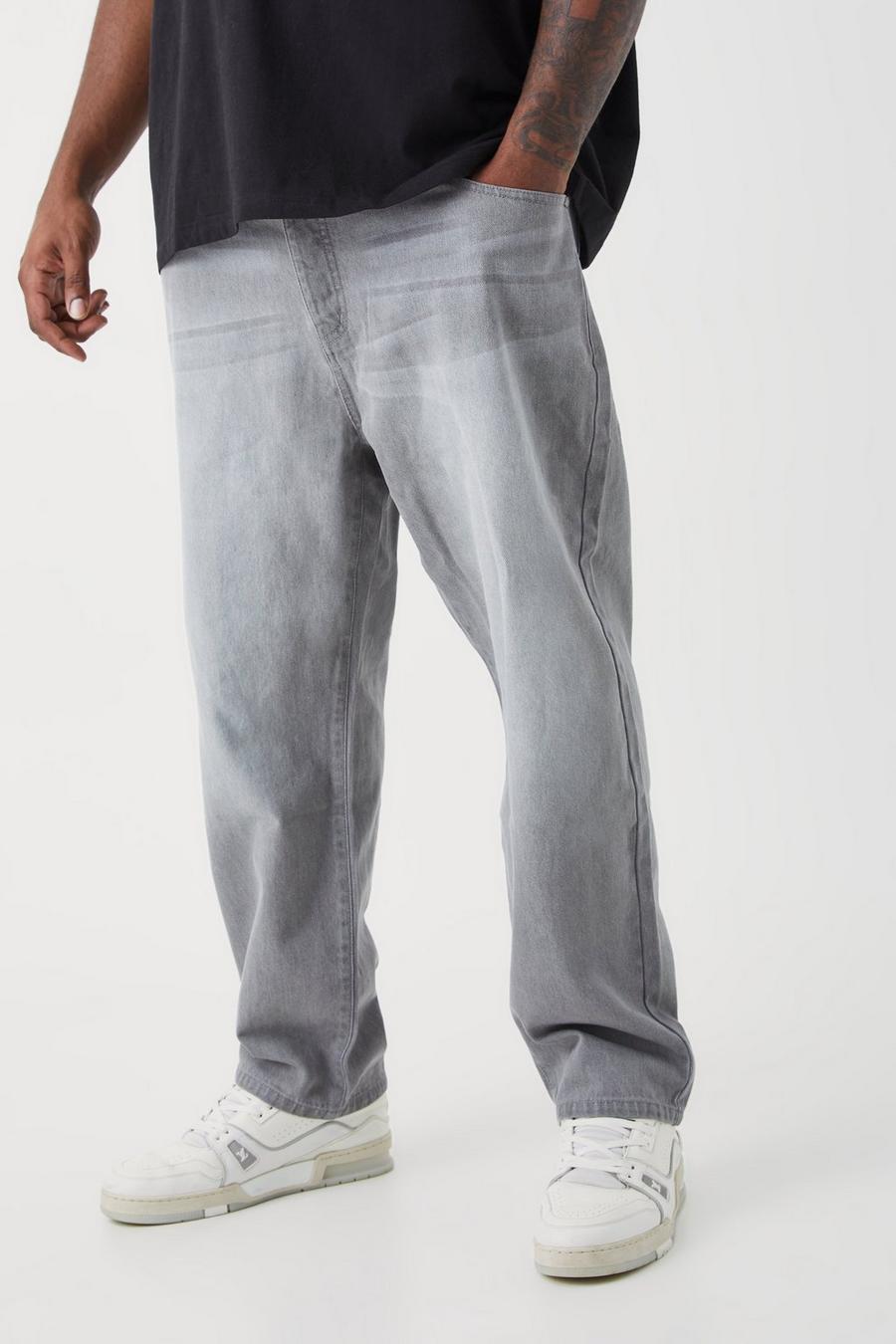 Mid grey Plus Tapered jeans i rigid denim