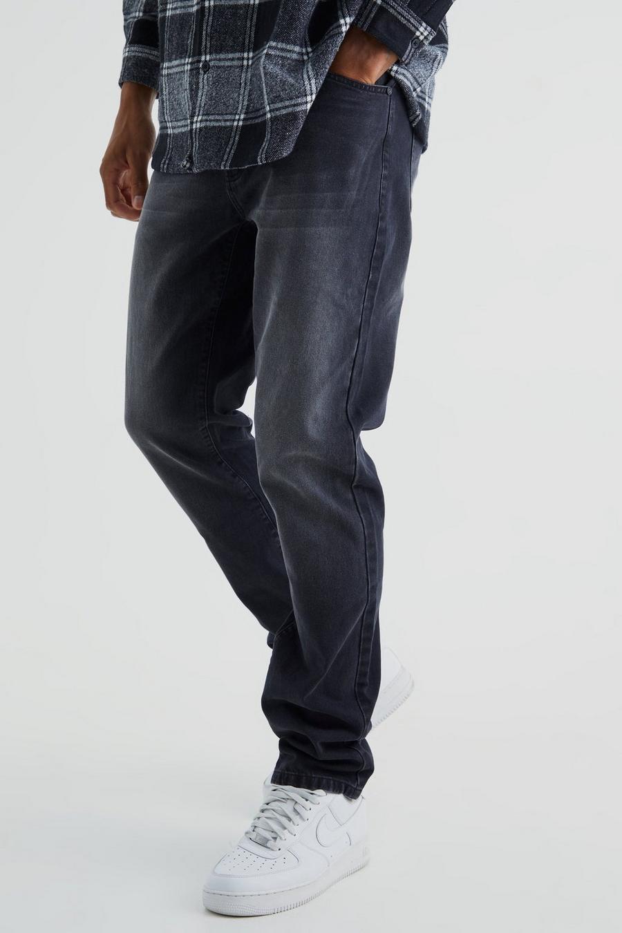 Washed black Tall Raka jeans i rigid denim