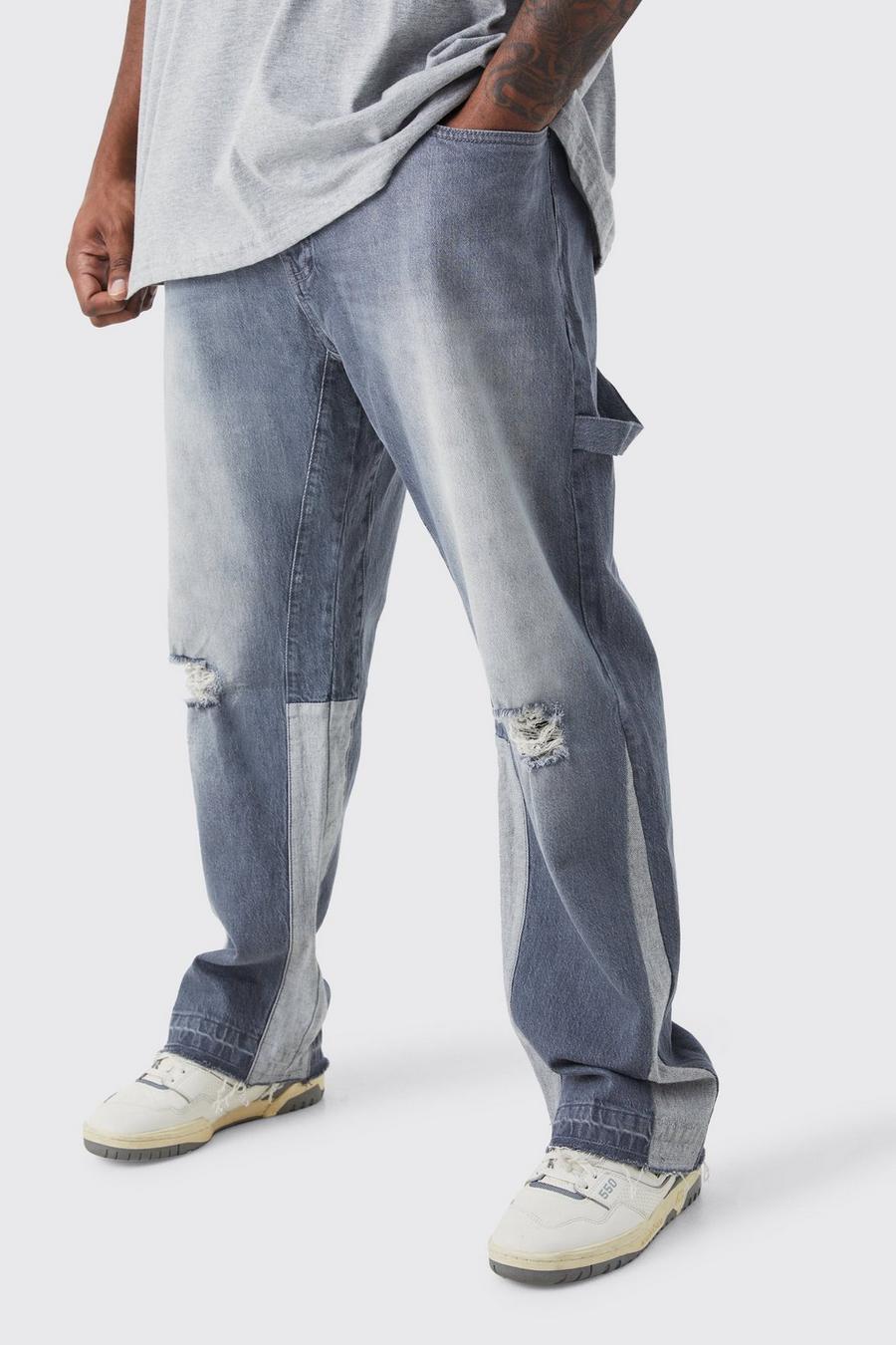 Jeans dritti Plus Size in denim rigido stile Carpenter, Grey