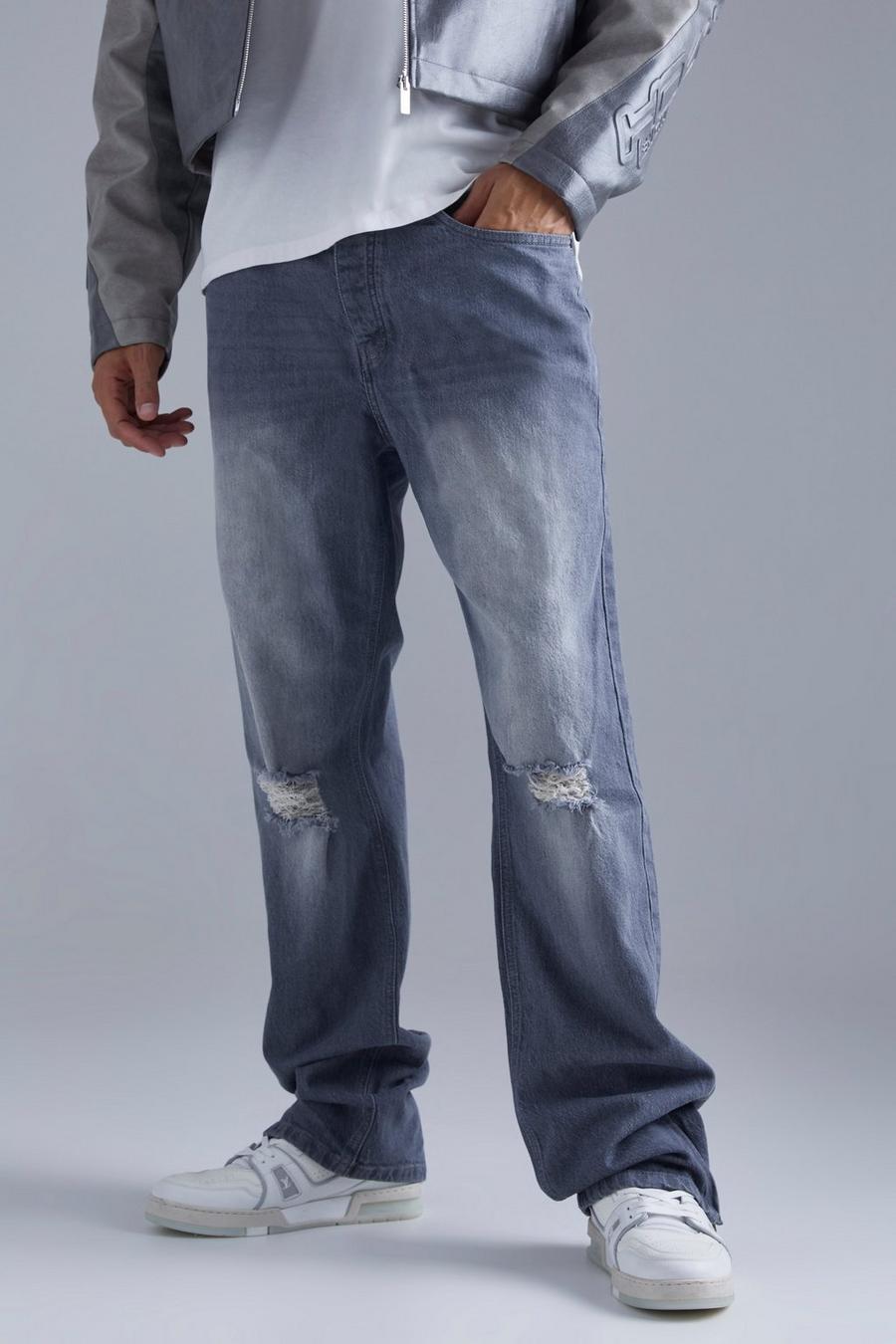 Jeans Tall rilassati in denim rigido con zip sul fondo, Grey