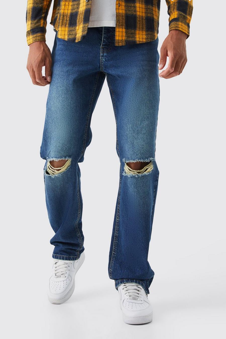 Jeans Tall rilassati in denim rigido con zip sul fondo, Antique blue