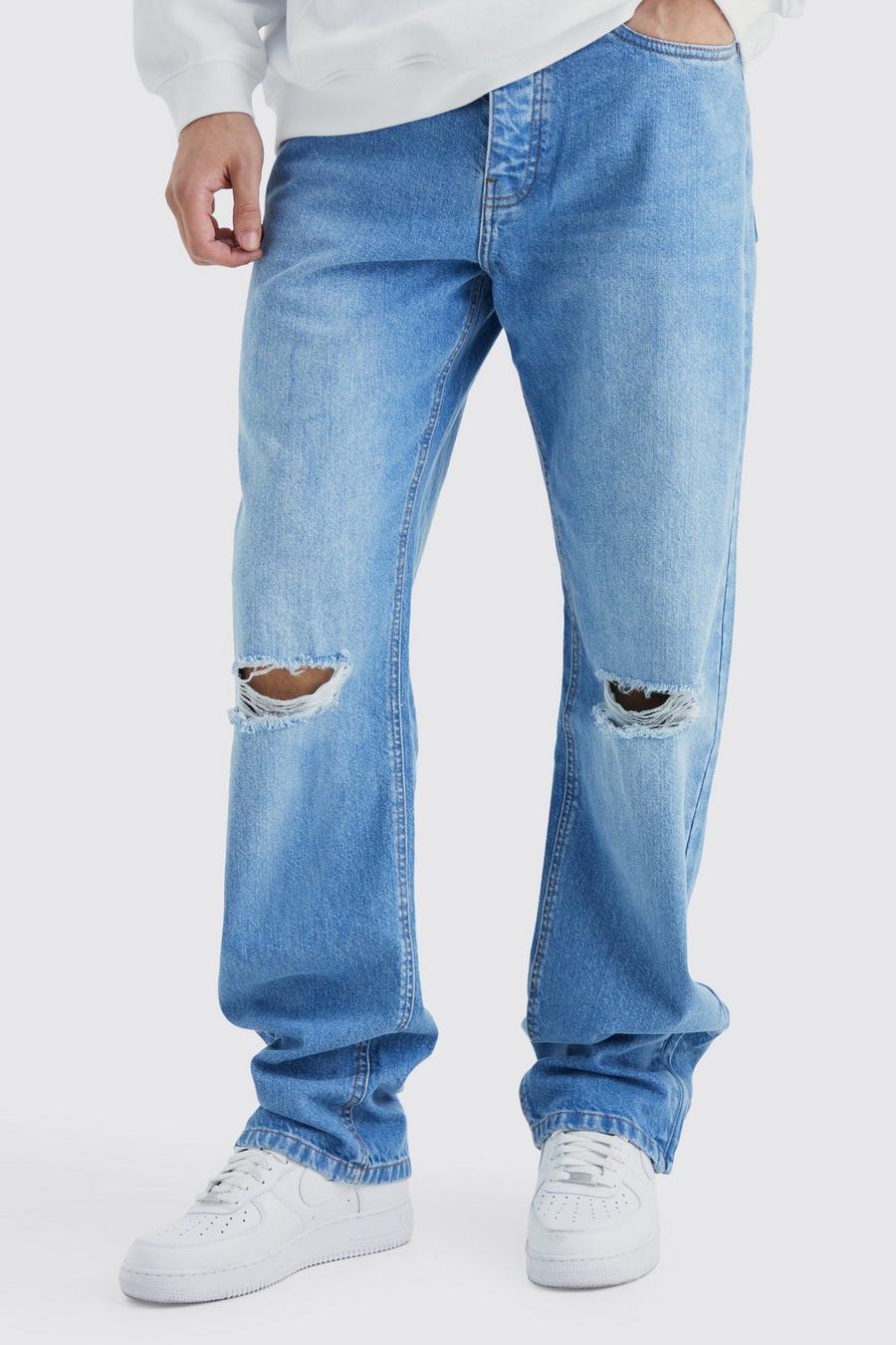 Jeans Tall rilassati in denim rigido con zip sul fondo, Antique blue
