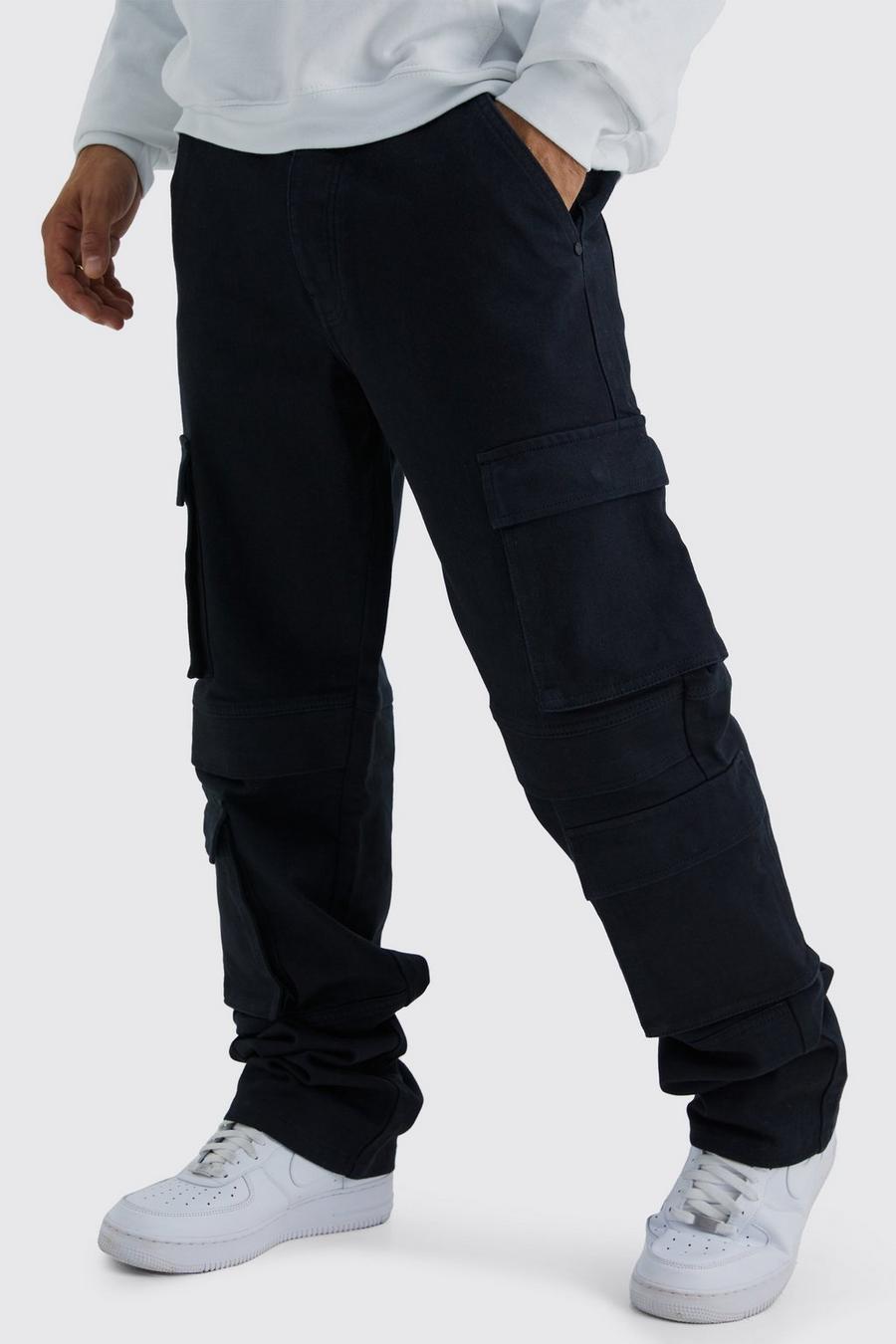 Washed black Tall Relaxed Washed Multi Pocket Cargo Jeans