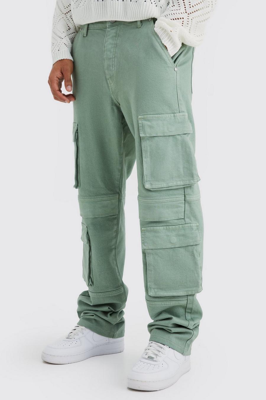 Sage Tall Relaxed Washed Multi Pocket Cargo Jeans