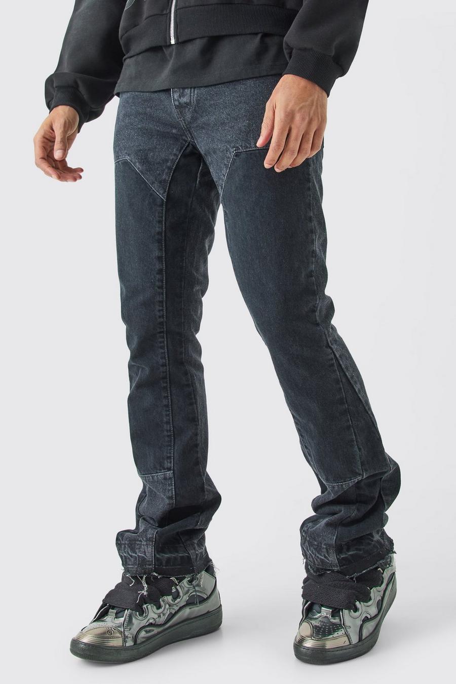Jeans a zampa Slim Fit in denim rigido sovratinti, Charcoal image number 1