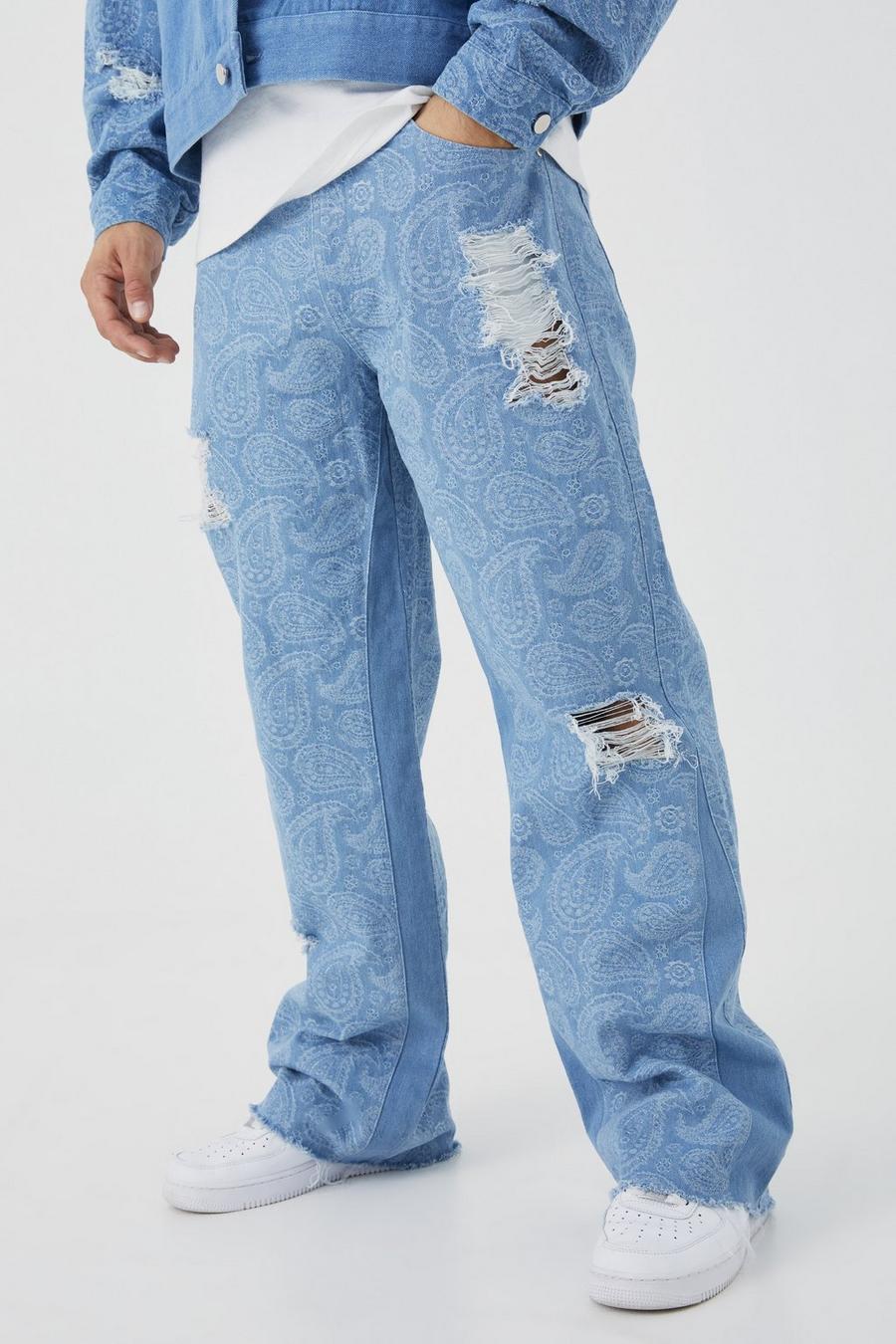 Mid blue Onbewerkte Baggy Paisley Jeans Met Gusset Detail