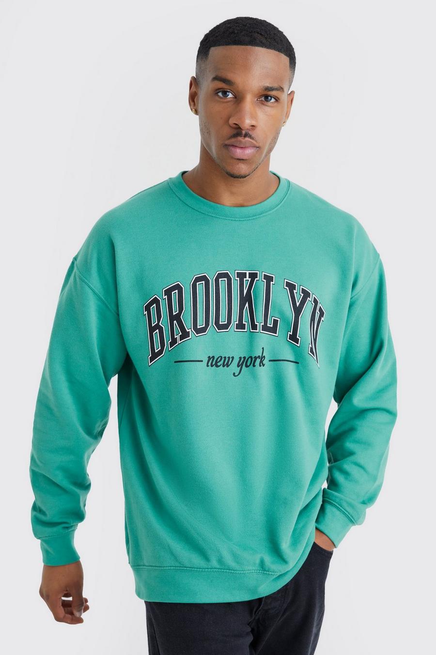 Oversize Sweatshirt mit Brooklyn Nyc Print, Forest