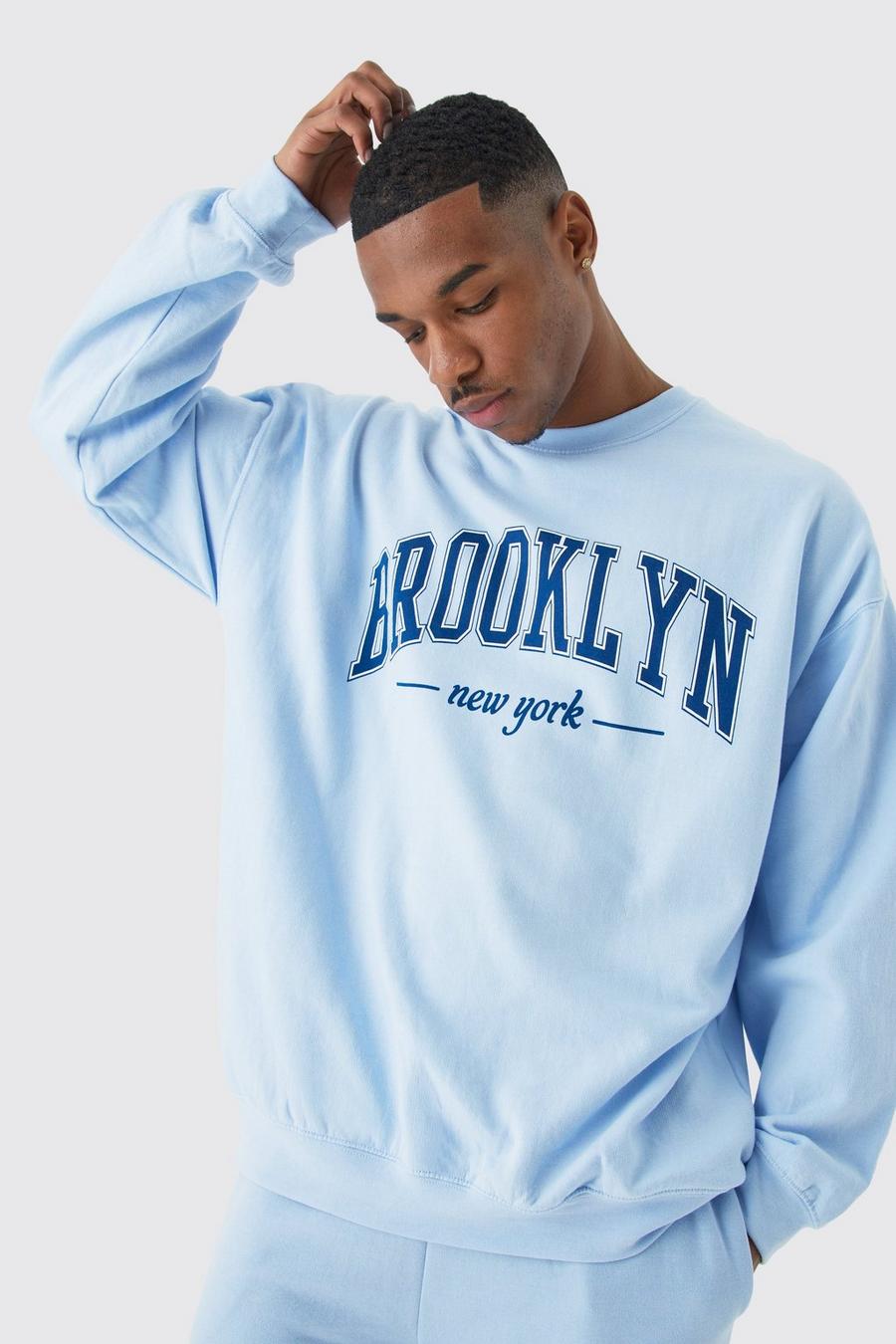 Sudadera oversize con estampado de Brooklyn NYC, Light blue