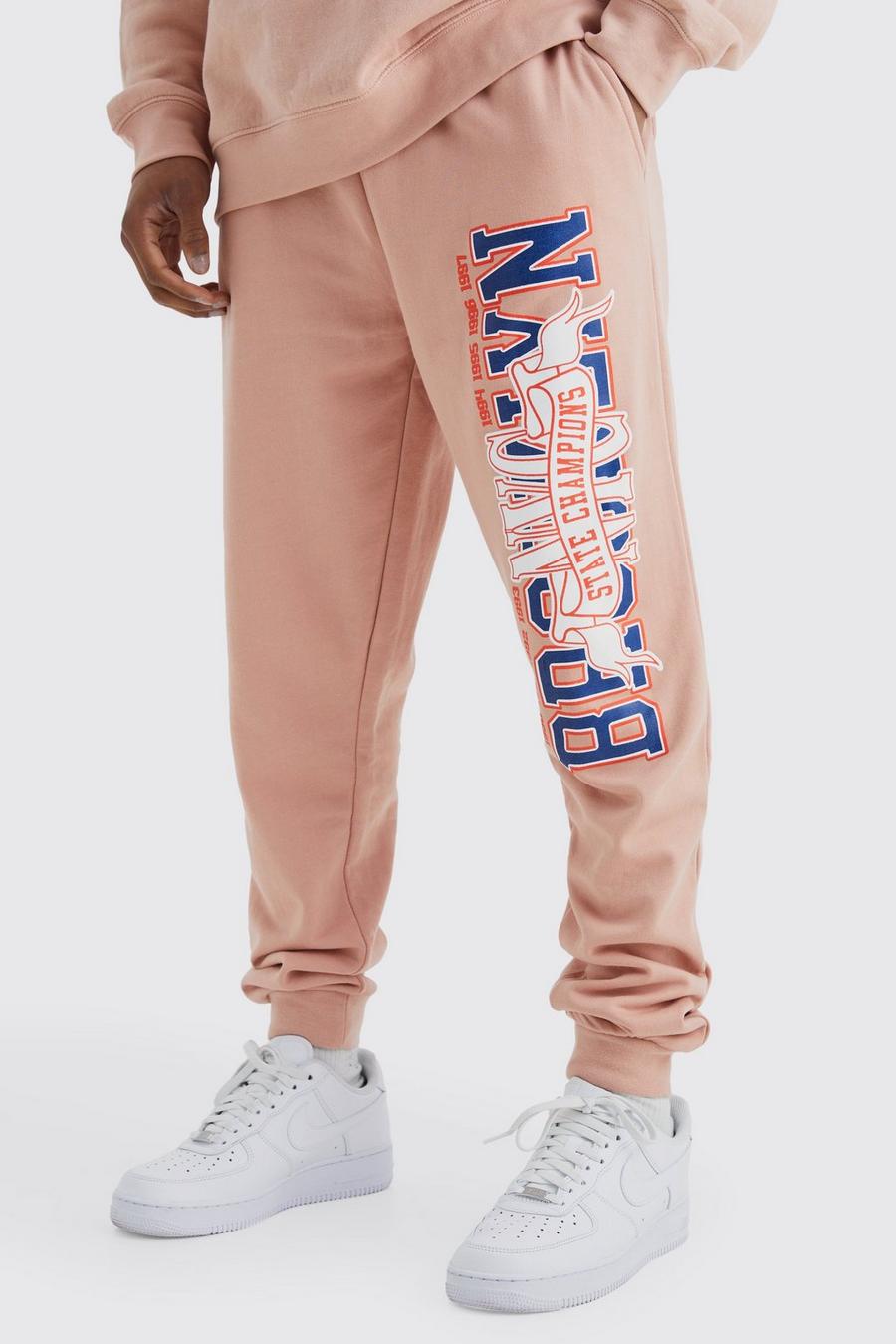 Pantalón deportivo oversize universitario con estampado de Brooklyn, Dusty pink