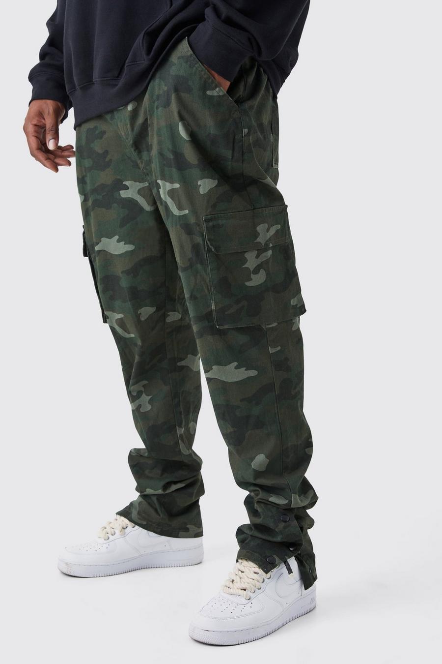 Plus Skinny Camouflage Cargo-Hose mit Druckknöpfen, Khaki