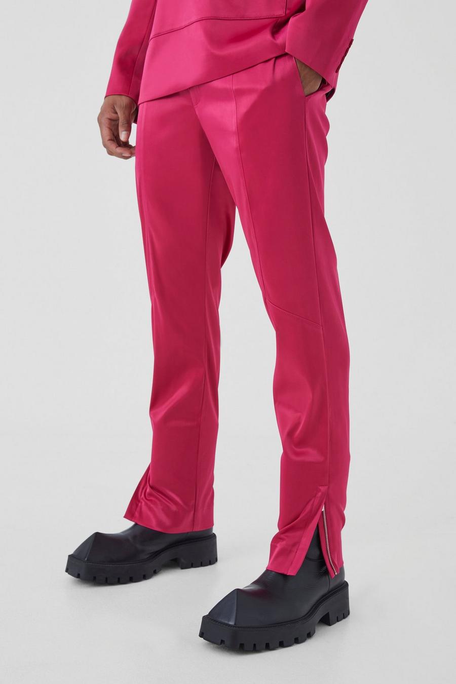 Fuchsia Slim Fit Panelled Satin Trouser