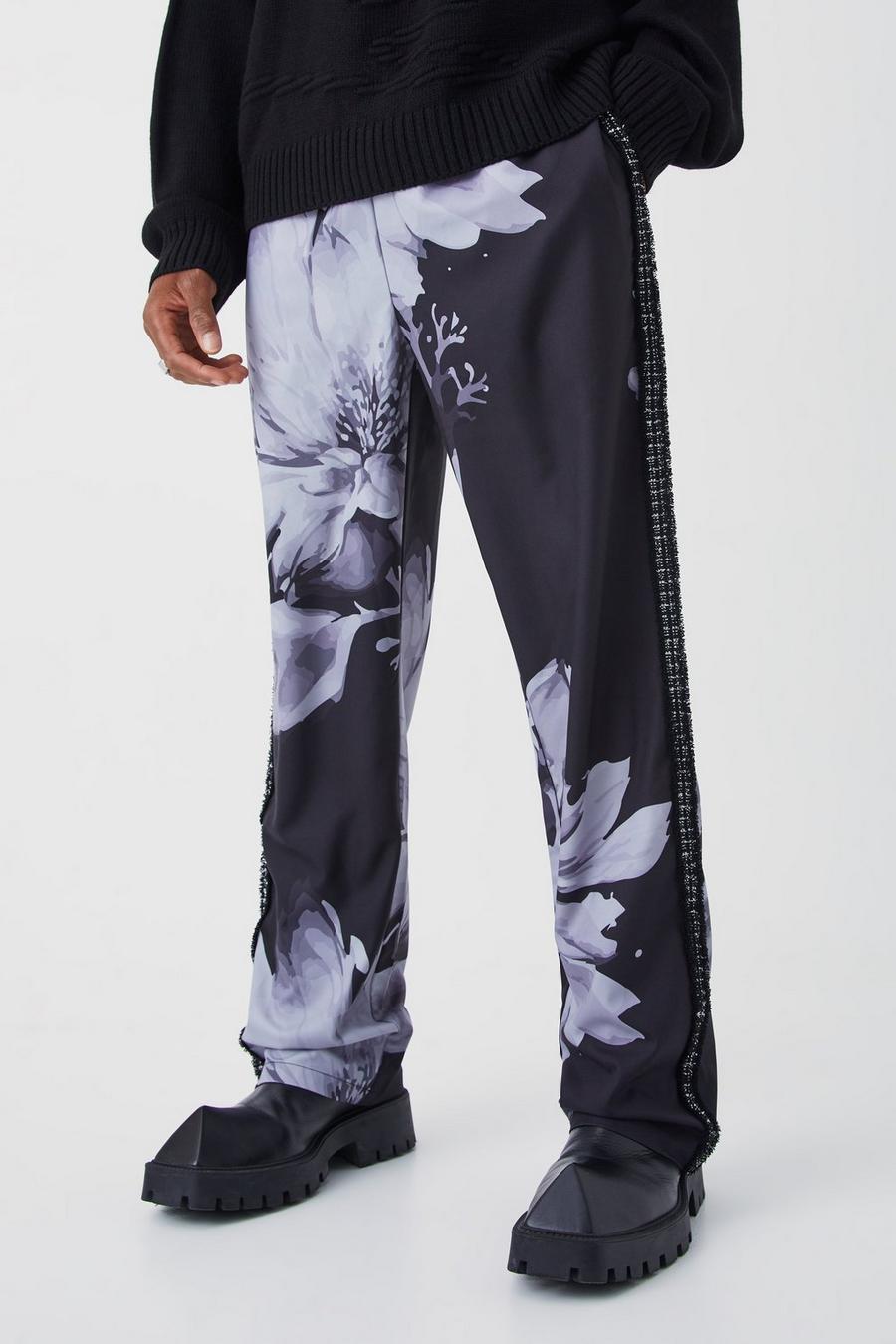 Pantalon large à bandes latérales, Black image number 1