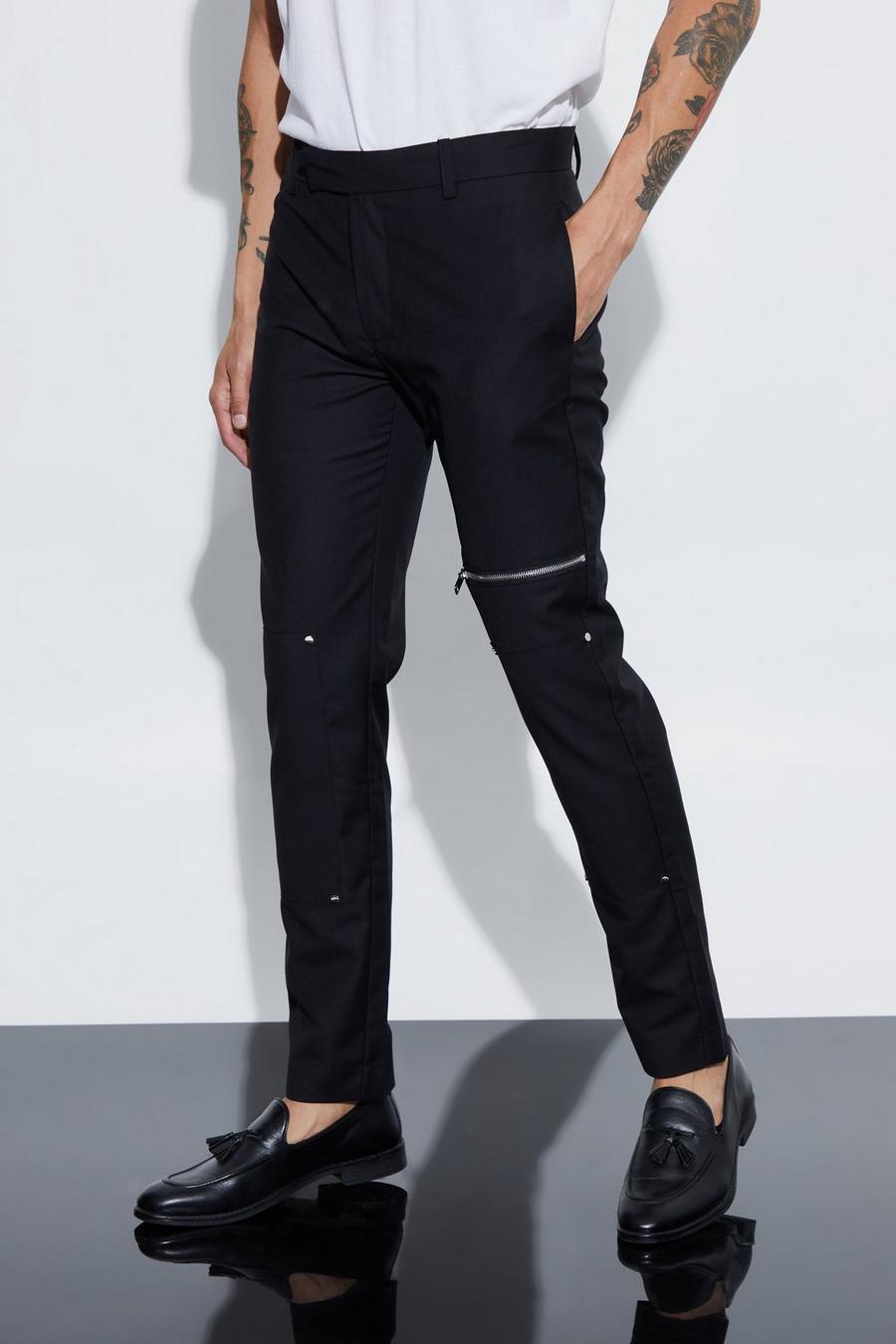 Pantaloni Skinny Fit con zip, Black