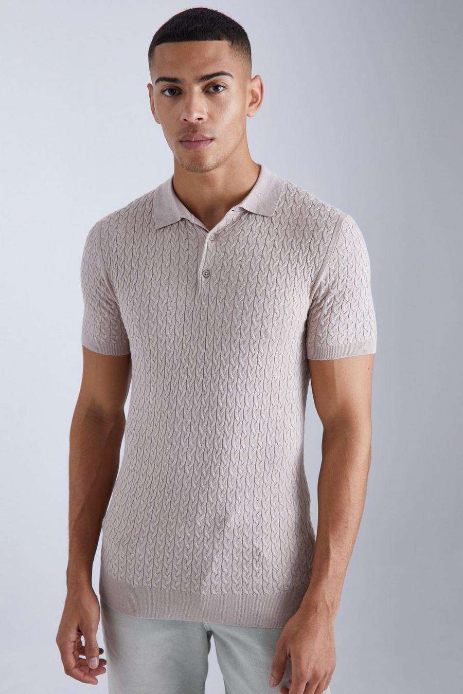 Taupe Muscle Short Sleeve Cable Polo