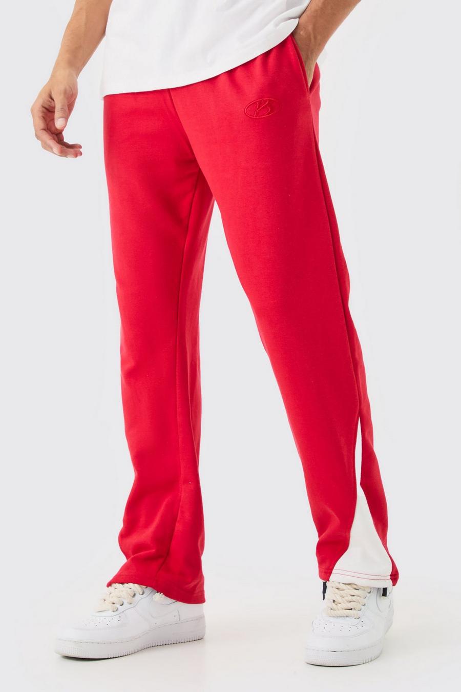 Pantaloni tuta Regular Fit pesanti con inserti in grezzo, Red