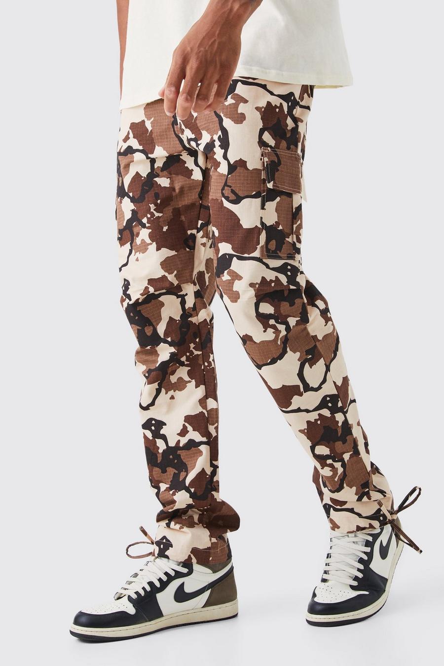 Multi Tall Ribfluwelen Camo Broek Met Rechte Pijpen En Tailleband