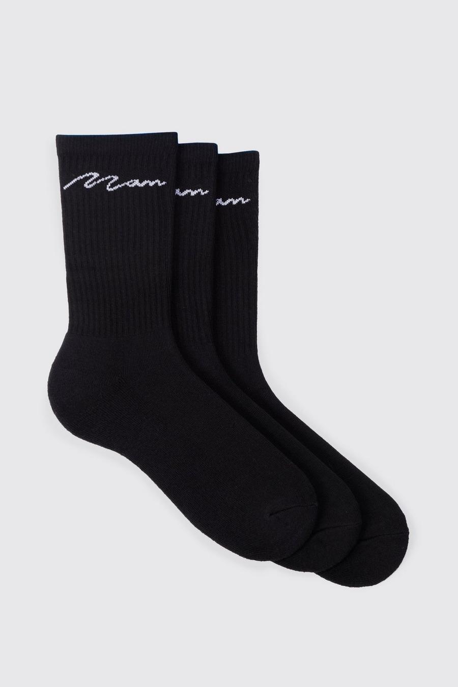 Pack de 3 pares de calcetines deportivos con firma MAN, Black