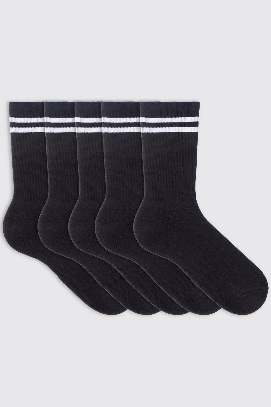 Pack de 5 pares de calcetines deportivos con rayas, Black